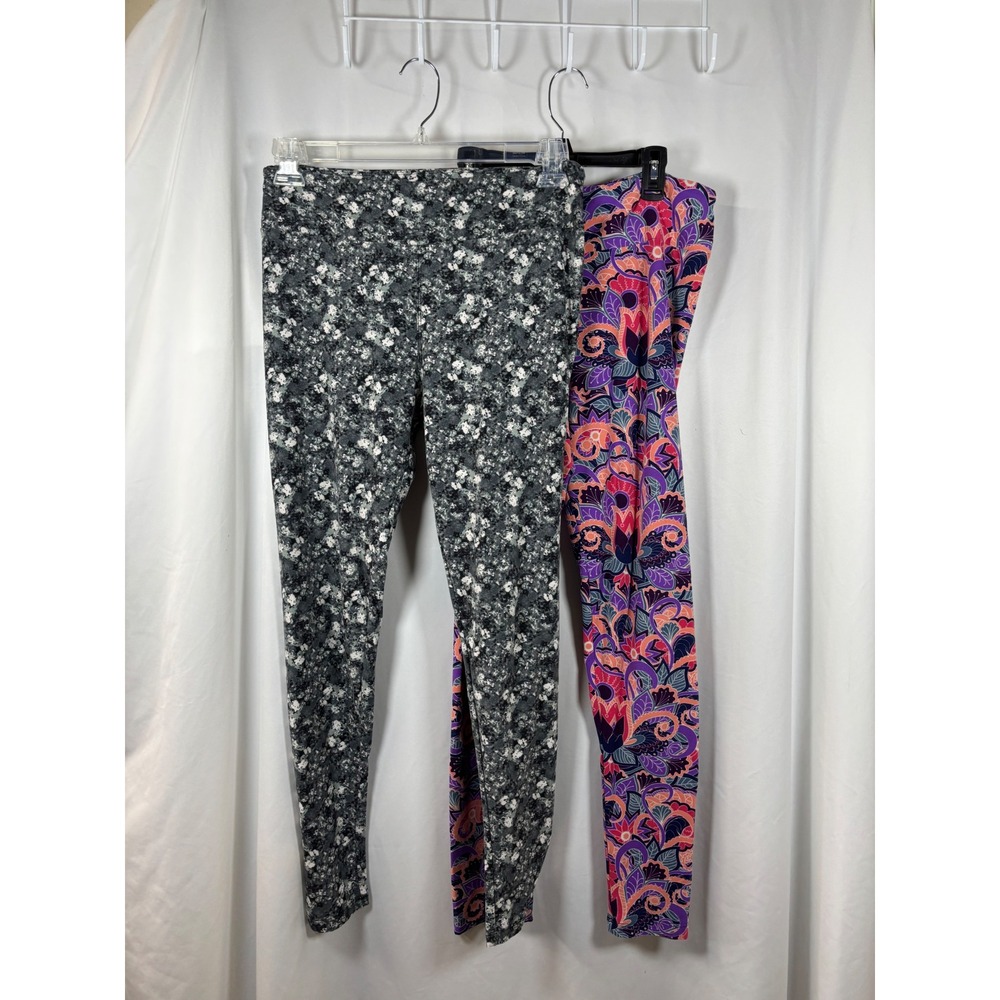 LuLaRoe Leggings Bundle Tall & Curvy TC Floral Paisley Grey Purple 2 Pack